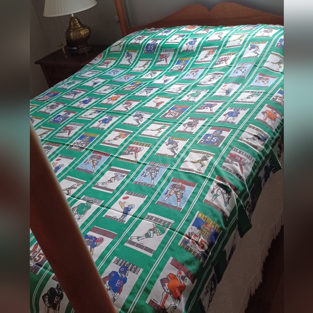 Vintage 80s NFL green team logo twin bed flat sheet 1989 Made in the USA